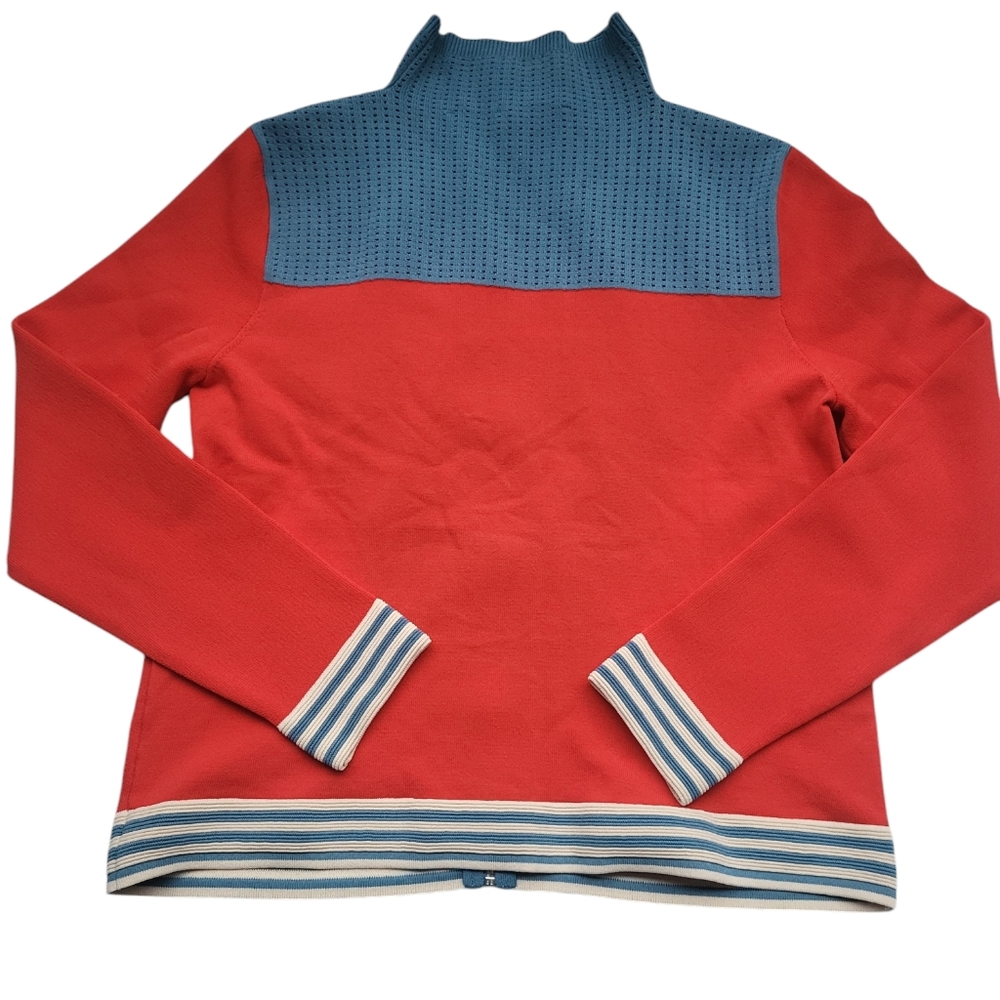 Pre-owned Sandro Paris Aiden Color Block Zip Cardigan Sweater in Red & Blue Sz 3 - Picture 14 of 15
